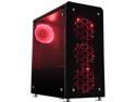DIYPC IllusionI-R Black USB3.0 Steel/ Tempered Glass ATX Mid Tower Gaming Computer Case w/Tempered Glass Panels (Front and Left Side), 4 x Red 33LED Light Fan (Pre-Installed)