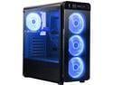 DIYPC VisionII-BL Black USB3.0 Steel / Tempered Glass ATX Mid Tower Gaming Computer Case w/ Tempered Glass Panels (Front and Left Side), 4 x Blue 33LED Light Fan (Pre-Installed)