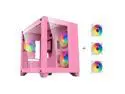 DIYPC ARGB-Q3-Pink Pink USB3.0 Tempered Glass Micro ATX Gaming Computer Case w/ Dual Tempered Glass Panel and 3 x ARGB Fans (Pre-Installed)