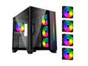 DIYPC ARGB-Q10-BK Black USB3.0 ATX Mid Tower Gaming Computer Case w/ Frameless Dual Tempered Glass Panel and 4 x ARGB 120mm Fans (Pre-Installed), Support 360mm AIO