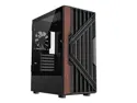 DIYPC DIY-G18-WD Black USB3.0 /Type C ATX Mid Tower Gaming Computer Case w/ Tempered Glass Side Panel and Walnut Wood Front Panel. 4 x 120mm PWM Fan Pre-Installed
