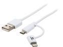 [Apple MFi Certified] Coboc White 3ft 8-pin Lightning Duo 2-in-1 to USB Sync & Charge Cable with Lightning & Micro USB