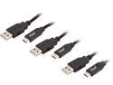 Rosewill RCUC-20003 Braided USB A to USB C 2.0 Cable with Power Delivery, 3-pack, 3 Feet, 6 Feet, 10 Feet, Black