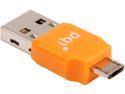 PQI RF01-0013R014J Connect 203, OTG USB Drive, Micro SD Card Reader, Orange