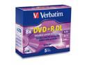 Verbatim 8.5GB 8X(Up to 10X with Compatible High Speed DVD+R DL Drives) DVD+R DL 5 Packs Slim Jewel Case Branded Disc Model 95311