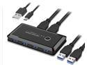 CORN USB 3.0 Sharing Switch Selector 4 Port 2 Computers Peripheral Switcher Adapter Hub for PC, Printer, Scanner, Mouse, Keyboard with One Button Swapping and 2 Pack USB Male Cable