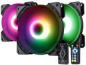 Vicabo 3 Packs Addressable RGB Case Fans, 120mm Silent Computer Cooling PC Case Fan Cooler Color Changing LED Lighting Loop Fan with Remote Control, Radiators System (3pcs)