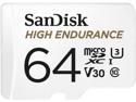 SanDisk 64GB High Endurance microSDHC C10, U3, V30, 4k UHD Memory Card with Adapter (SDSQQNR-064G-GN6IA)