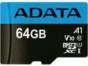 ADATA 64GB Premier microSDXC UHS-I / Class 10 V10 A1 Memory Card with SD Adapter, Speed Up to 100MB/s (AUSDX64GUICL10A1-RA1)