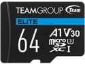 Team Group 64GB Elite microSDXC UHS-I U3, V30, A1, 4K UHD Memory Card with SD Adapter, Speed Up to 100MB/s (TEAUSDX64GIV30A103)