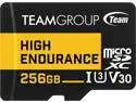 Team 256GB High Endurance microSDXC UHS-I U3, V30 Memory Card, designed for monitoring, Speed Up to 100MB/s (THUSDX256GIV3002)