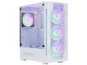 Montech X1 White ATX Mid-Tower Case/High Airflow, Front Mesh Ventilation, Tempered Glass Side Panel, Pre-Installed 4 x 120mm Autoflow Rainbow LED Fans