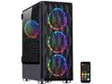 ESGAMING E-ATX/ATX/Micro ATX Mid Tower PC Gaming Case/High-Airflow, Polygonal Mesh Front Panel, Steel/Hinge Tempered Glass Side Panel, Pre-Installed 4 X ARGB Fans, Remote Controller, Black