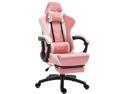 Dowinx Gaming Chair Ergonomic Racing Style Recliner with Massage Lumbar Support, Office Armchair for Computer PU Leather E-Sports Gamer Chairs with Retractable Footrest (White&Pink)