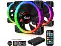 Rosewill RGBF-S12001 120mm Dual Ring Addressable RGB Case Fan Hub Set, True RGB LED Case Fans (3-Pack) and 8-Port Fan Hub, Ultra Quiet Cooling with Long Life Rifle Bearings