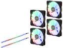 Apevia FR412L2S-RGB FrostBlade 120mm Silent Addressable RGB Color Changing LED Fan (4 fans) + 2 x Color Changing Magnetic LED Strips & 4-pin Control Box and RF Remote (4 + 2 Pack)
