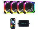 Apevia Phoenix PH412L-RGB 120mm Silent Addressable RGB Color Changing LED Fan (4 Fans) + 4-pin Control Box and RF Remote (4 Pack)