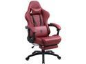 DOWINX Gaming Chair Office Desk Chair with Massage Lumbar Support, Vintage Style Armchair PU Leather E-Sports Gamer Chairs with Retractable Footrest (Red)