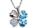 18k Gold Plated Swarovski Crystal Heart Shaped Four Leaf Clover Pendant Necklace (Aquamarine Blue)