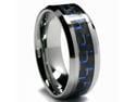 8MM Men's Tungsten Carbide Ring W/ BLACK & BLUE Carbon Fiber Inaly