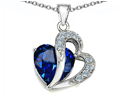 Star K Large 12mm Simulated Blue Sapphire Heart Pendant with Sterling Silver Chain