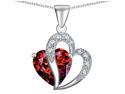 Star K Heart Shape 12mm Simulated Garnet Pendant Necklace in Sterling Silver