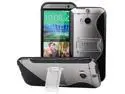Evecase S-Line Slim TPU Case with Kick-Stand for 2014 New HTC One (M8) - Black