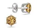 6MM Round All-Natural Genuine Citrine Earrings in Rhodium Plated Brass