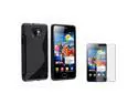 Black Rubber TPU S-Shape Skin Case Cover + LCD Screen Protector compatible with Samsung© T-Mobile Galaxy S2 / S II I9100