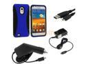 Black / Blue Rubberized (Outer) TPU (Inner) Hybrid 2-Piece Case Cover + Car + Wall + USB Charger Accessory Bundle for Samsung Sprint Galaxy S II Epic Touch 4G D710