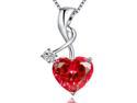Mabella 4.03 Cttw Heart Shaped Created Ruby in Sterling Silver Pendant with 18" Necklace