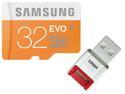 Samsung EVO 32GB 32G microSD microSDHC SD SDHC Card Class 10 UHS-I with oem SD Adapter & oem USB 2.0 Reader