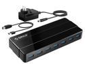 Powered 7-Port USB 3.0 Hub, ORICO USB Data Hub with 12V Power Adapter, Multi USB 3.0 Splitter with 3.3 Ft Long USB Cable for PC, Laptop, Keyboard, Mouse, HDDs and More-Black
