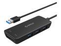 ORICO USB 3.0 Hub with Built-in TF & SD Card Reader - High Speed External Memory Card Reader and USB Expander - Black