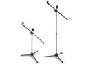 Microphone Stand Extending Boom On Stage Tripod Base Steel Construction 360-degree Rotating Folding with Dual Mic Clip for Conference Church Public Place