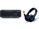 Ergonomic Blue LED Backlit Gaming USB Keyboard + Sades SA-708 PC Gaming Headset w/ Microphone, Volume Control, 180cm Cable (Black Blue) for PC Laptop