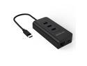 dodocool USB-C 3.1 to 3-Port USB-A 3.0 Hub with Gigabit Ethernet Adapter and Power Delivery Black