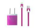 2 in 1 Set -(Hot Pink)2tone Home Wall Charger + 1M/3 Feet noodle Cable 8 Pin To USB Data Sync Charger Transfer Cord For Iphone 5 5s 5c iPad 4