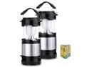 Victake 2 Pack Portable Outdoor LED Camping Lantern with 3 AA Batteries (Black, Collapsible)