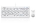 Perixx PERIDUO-303W, Wired Keyboard and Mouse Combo Set - USB - Compact Size 15.32"x5.59"x0.98" Dimension - Built-in Numeric Keypad - Piano White Finish - Chiclet Key Design