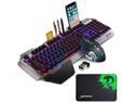 Wireless Gaming Keyboard and Mouse with Rainbow Backlit Rechargeable Metal Panel Mechanical Feel Keyboard and Gaming Mouse for Gamer Laptop PC,Black