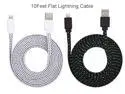 iPhone  12, 12 pro, 12 max pro, 11, 11 pro, 11 max pro, XR, X, 8, 8 PLUS ,7,7 Plus Charger - 10ft, White, Noodle Lightning Cable - Strong Long Braided USB Data Cord - Flat Charging/Sync Wire cable