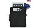 Nylon Universal Black Tablet Bag, Blue interior, Shoulder Straps Water Resistant