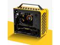 C26 Yellow Portable MINI Computer Case (Support MATX/ITX Motherboard/A4 Aluminum/Side-Opening Glass Side Through) Type-C + USB3.0