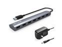 Wavlink 7-Port USB Hub Bus Aluminum Body 9.5" Built-in USB 3.0 Cable Plug and Play Multi-function USB Exterior Extender with 5V 4A US AC Power Adapter for PC MacBook Ultrabook Tablet-Gray