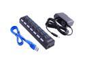 Black 7-Port USB 3.0 Hub with Power Adapter with Switches