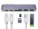 USB C HUB Adapter, USB Type C to USB 3.0 Hub Card Reader Adapter with PD Charger Port for Macbook Pro 13" 15" 2016 2017, Grey Aluminum