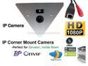 1920 x 1080 HD IP Corner Mount Security Camera 3.6mm Wide Angle Lens, Array LED, Built-in microphone,P2P, ONVIF, Mobile Phone View. Prefect for Elevator, Inside Room