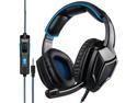 Gaming Headset, Wired Stereo Over Ear Headphones with Microphone(Black Blue)