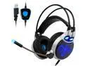 Gaming Headset Virtual 7.1 Channel Surround Sound USB PC Stereo Headphones with High Sensitivity Microphone LED Light(R8 Blue)